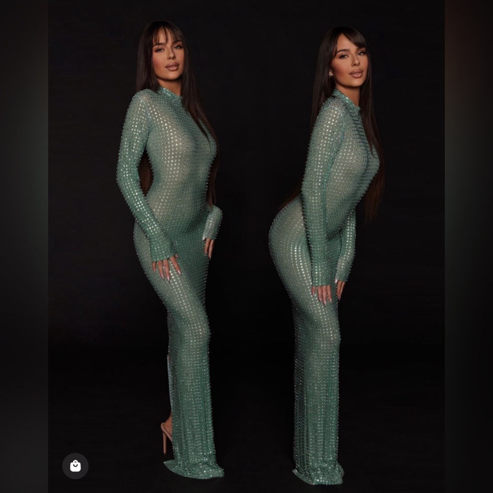 Green sequin see-through dress